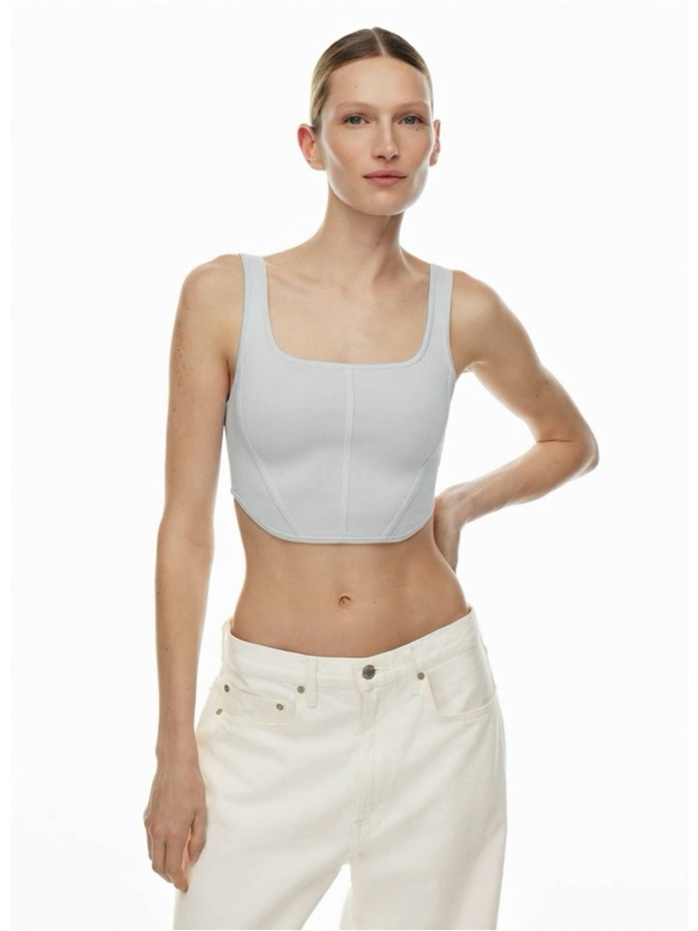Aritzia Light Gray Squared-Neck Crop Top